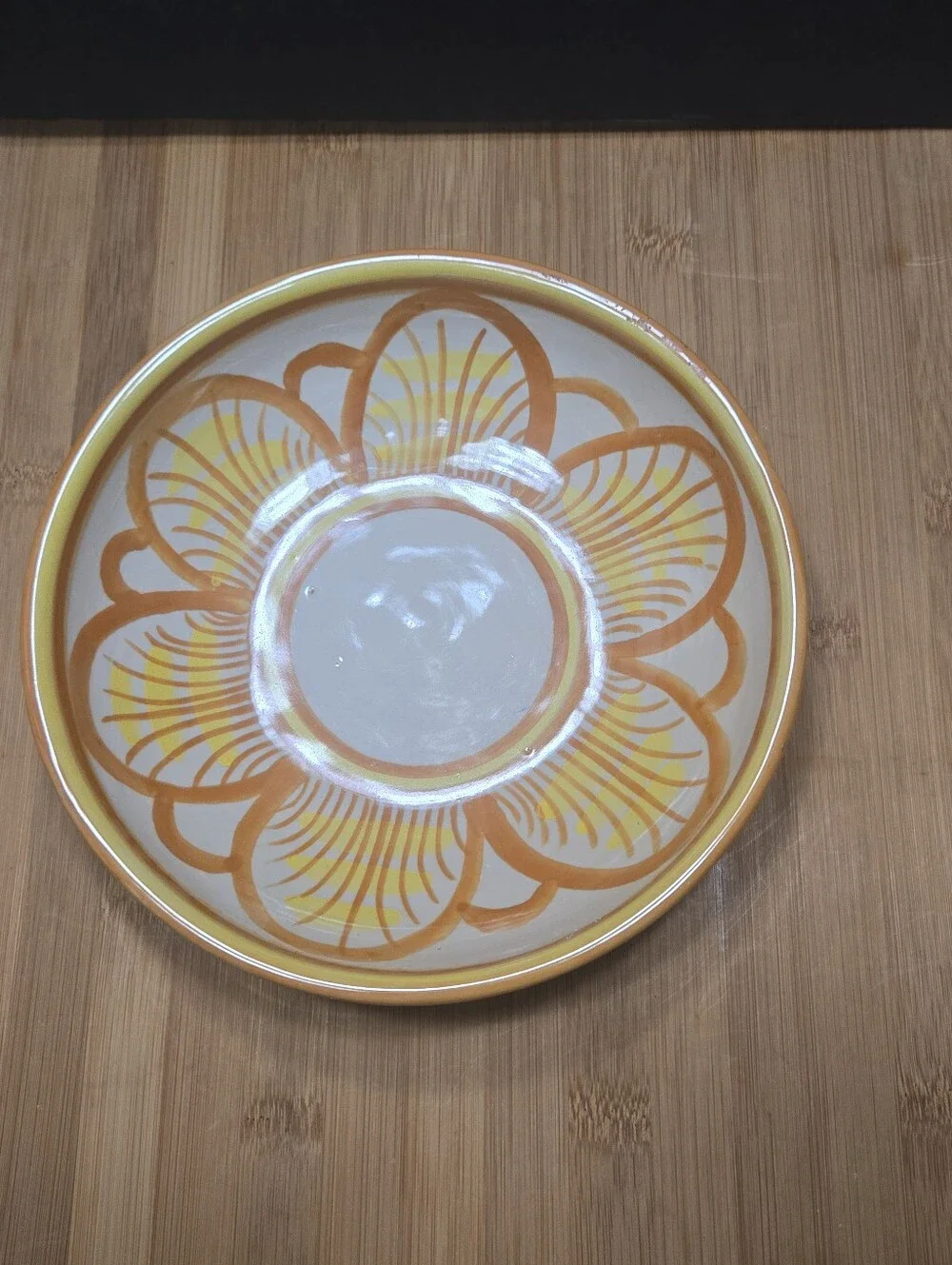Vintage Orange Brown Yellow Sunflower Bowl Trinket Dish